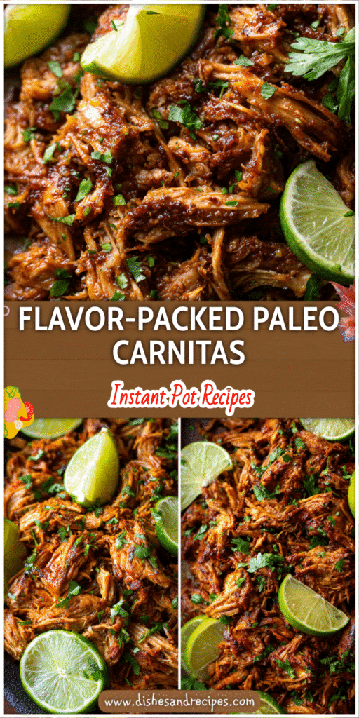 Tender Paleo chicken carnitas with lime wedges and herbs, a comforting Whole30 Carnitas Crockpot dish.